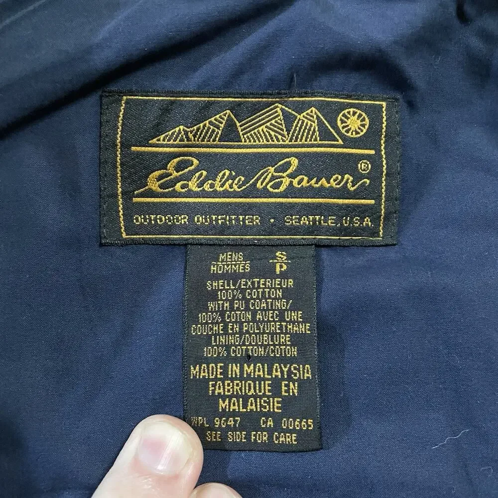 Vtg Eddie Bauer Field Jacket Mens Small Yellow Cotton Toggle Hooded Parka 90s